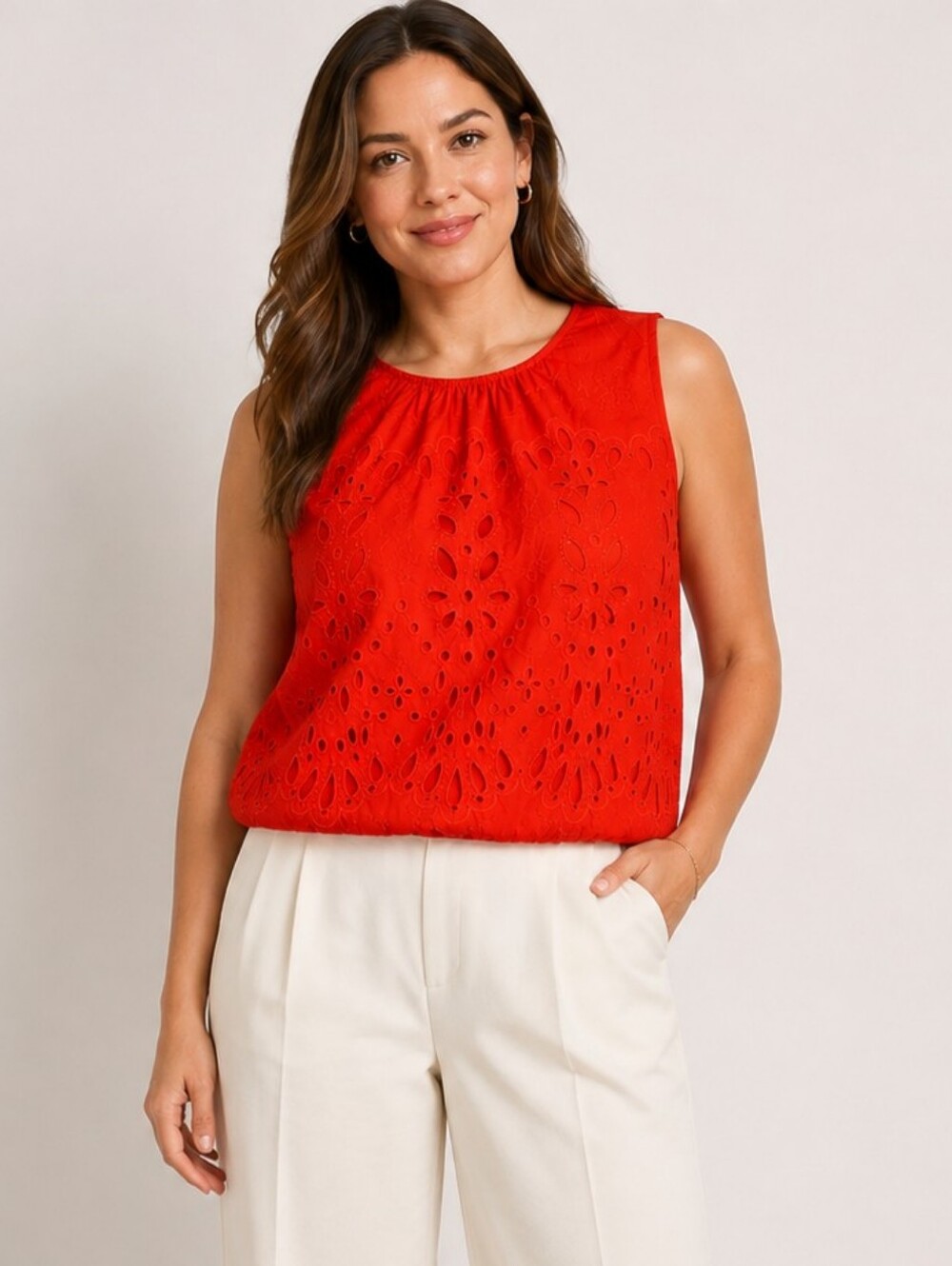 Madewell Embroidered Sleeveless Bubble Top Eyelet Red XL NWT